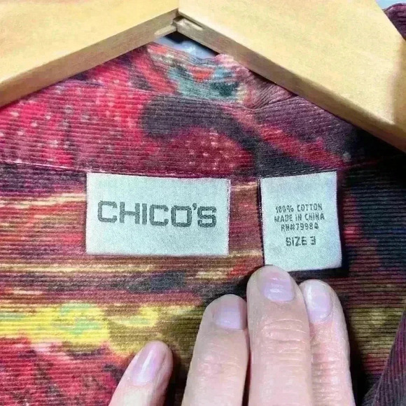 CHICO'S Red Swirl Galactic Button Up Top Corduroy Cotton Casual Collar Women XL - Picture 8 of 12